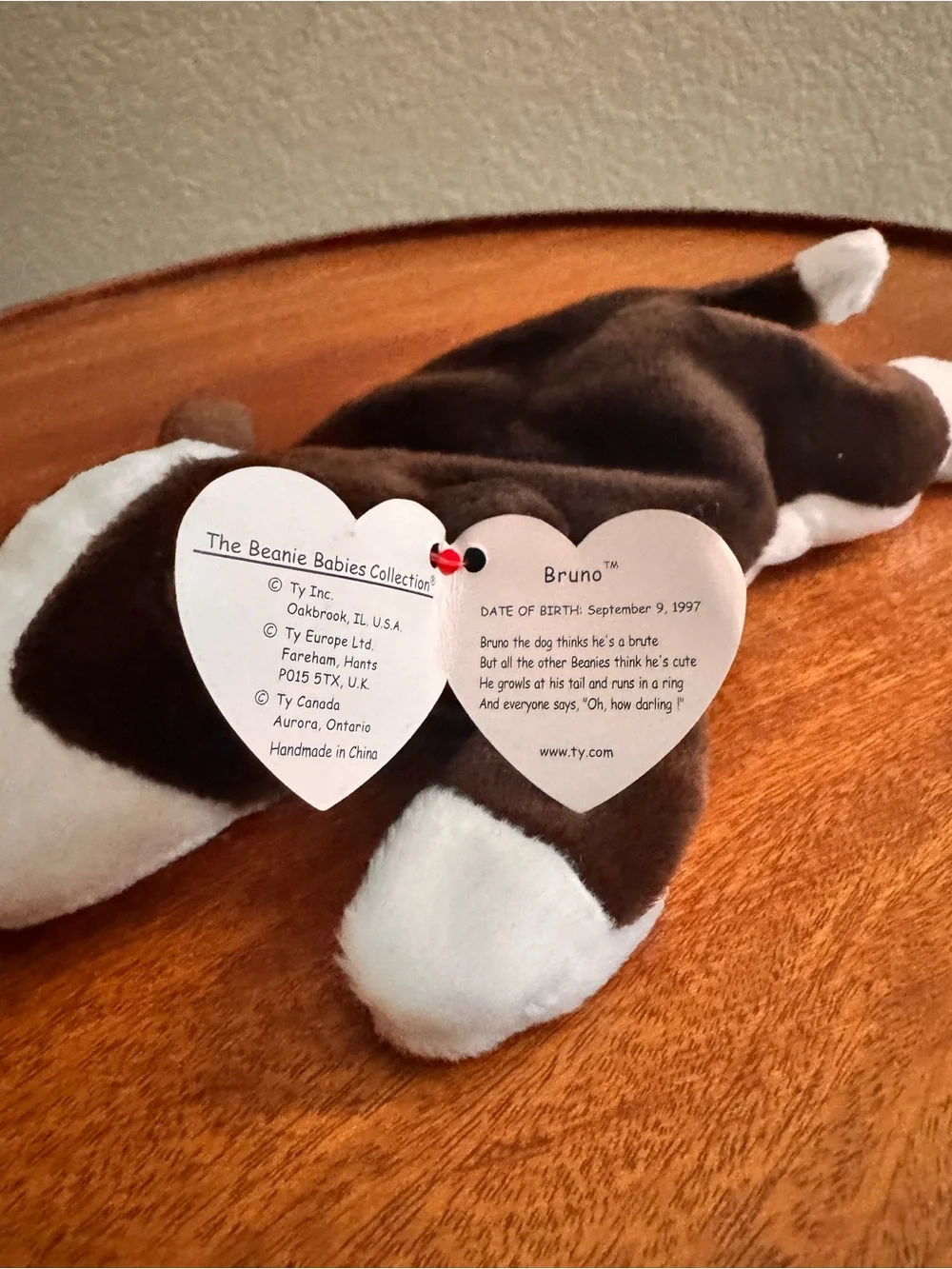 Ty Brown & White Plush Dog Beanie with Heart Tag